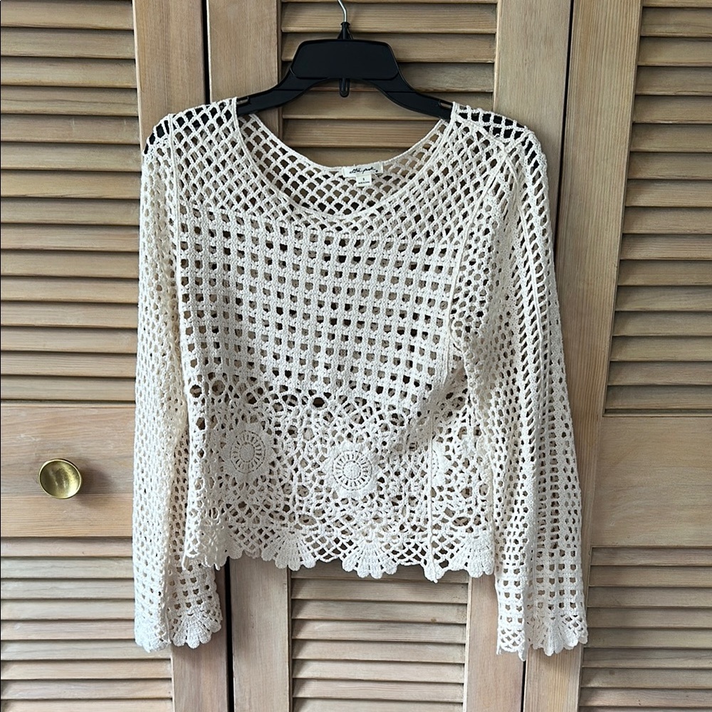 Cream Crochet Long Sleeve Top